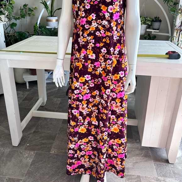Handmade 1960s floral print, maroon,  pink orange brown, full size maxi dress - Picture 11 of 11